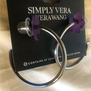 NWT Simply Vera by Vera Wang. Silver hoop earrings with Purple Flowers. Size: OS